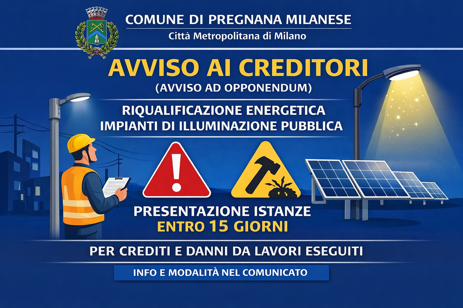 Avviso ai creditori (avviso ad opponendum) – lavori di riqualificazione energetica degli impianti di illuminazione pubblica