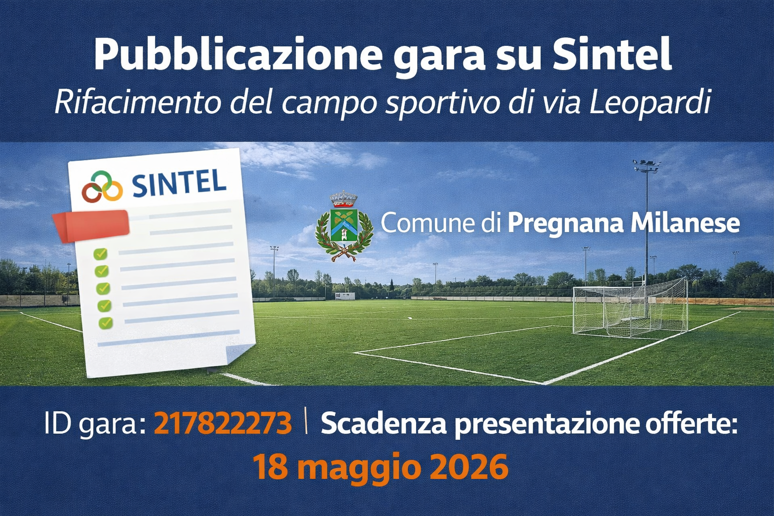 Pubblicazione gara su Sintel per il rifacimento del campo sportivo di via Leopardi